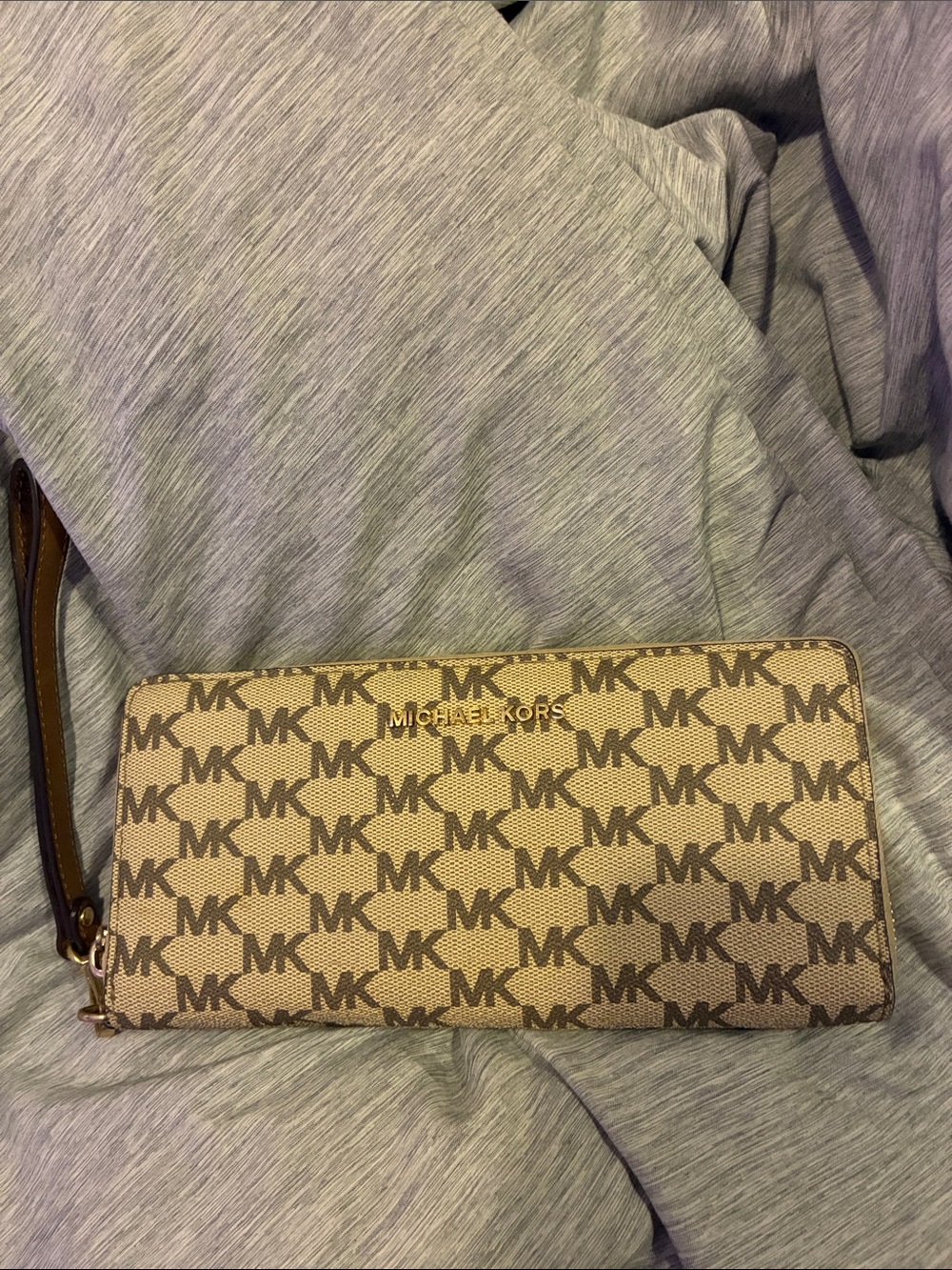 Michael Kors Beige/Brown MK Monogram Wristlet Clutch